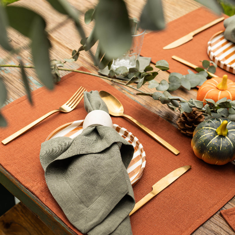 Terracotta warm linen placemats autumn Thanksgiving