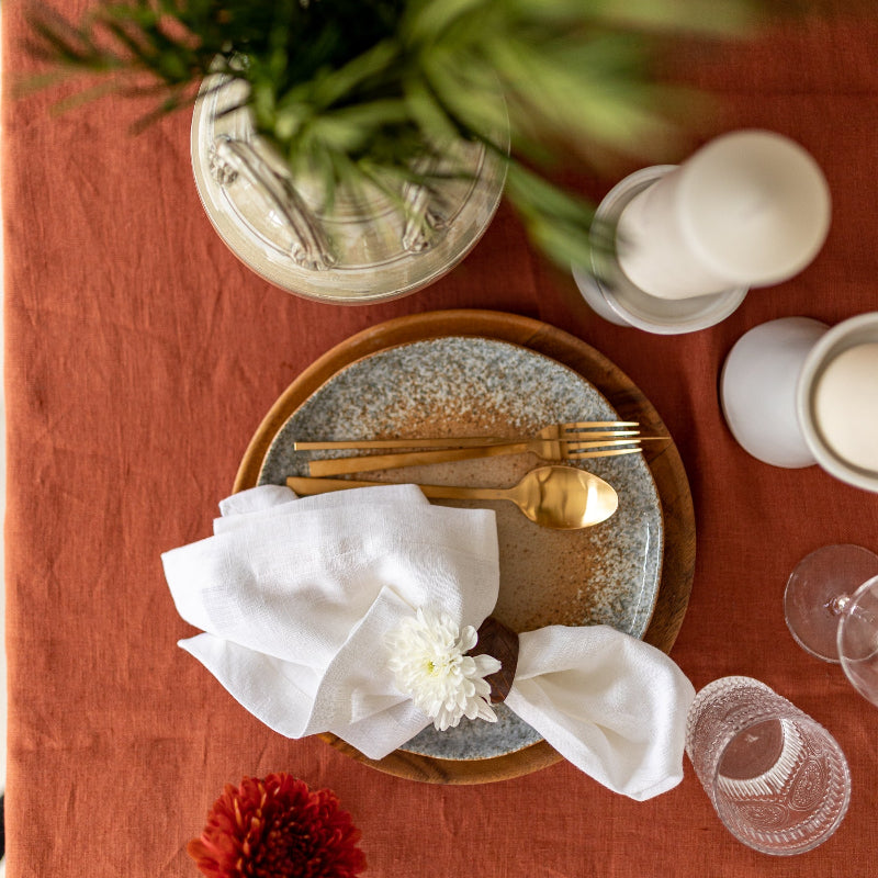 Terracotta linen tablecloth Thanksgiving Christmas
