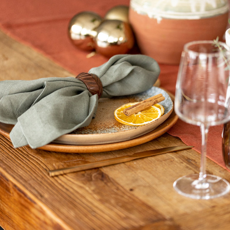 Olive green natural napkins linen