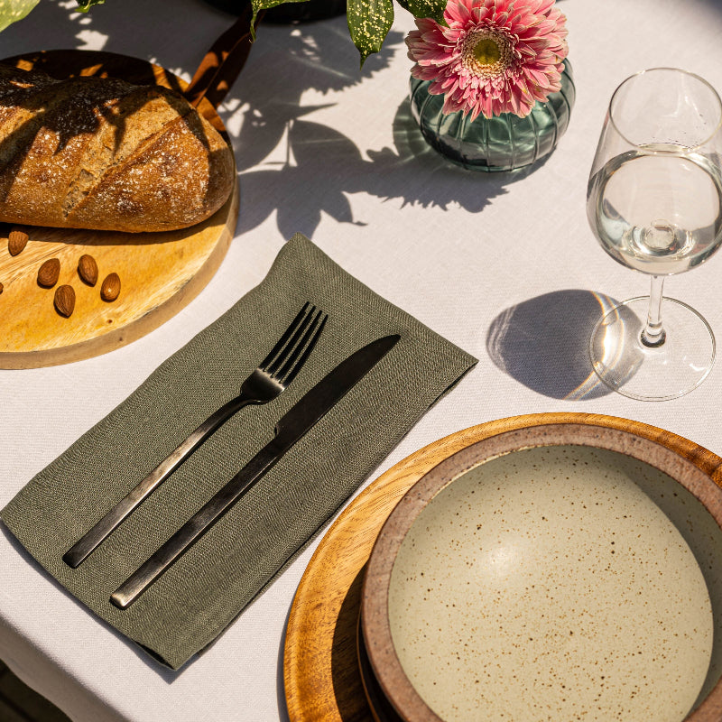 Olive green natural napkins linen