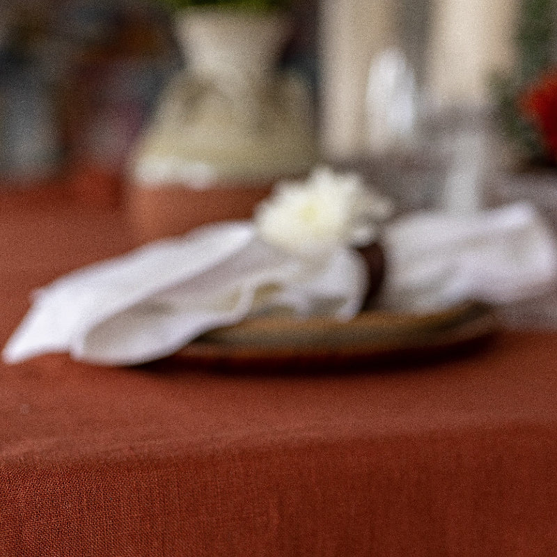 Terracotta linen tablecloth Thanksgiving Christmas